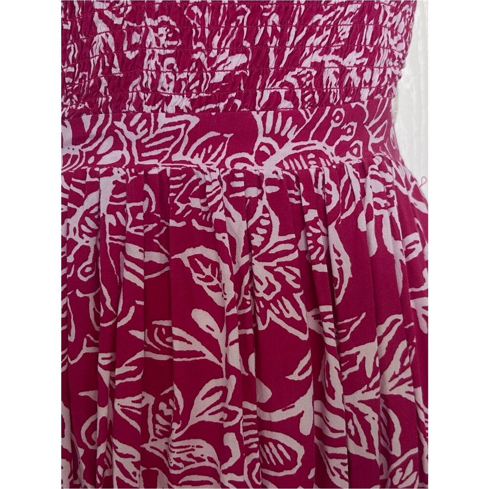 Vibrant Pink Floral Tie-Shoulder Boho Tropical Maxi Dress Side Cut Outs Rayon - Picture 6 of 12